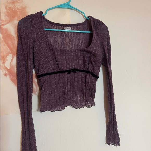Kimchi Blue Tops - Kimchi Blue Purple Lace Blouse with Black Trim